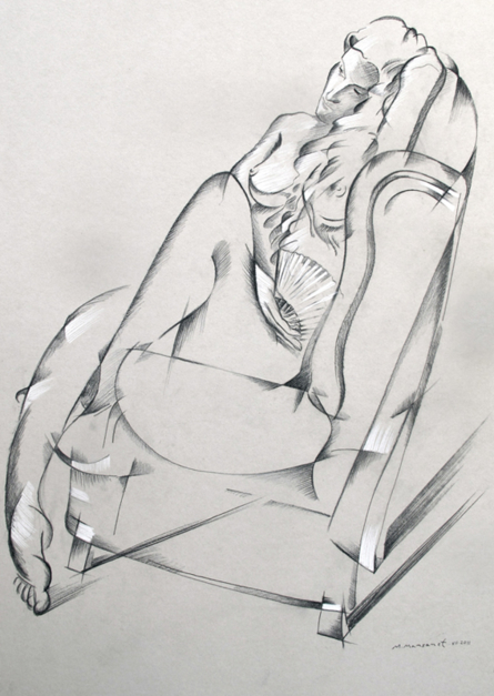 Mujer con abanico |Dibujo de Miguel Mansanet | Compra arte en Flecha.es