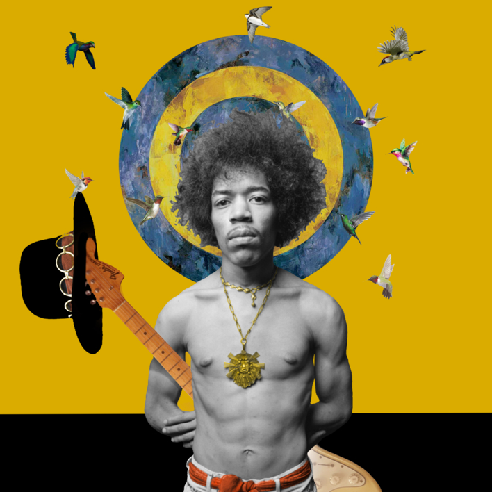 Jimi Hendrix |Collage de Gabriel Aranguren | Compra arte en Flecha.es