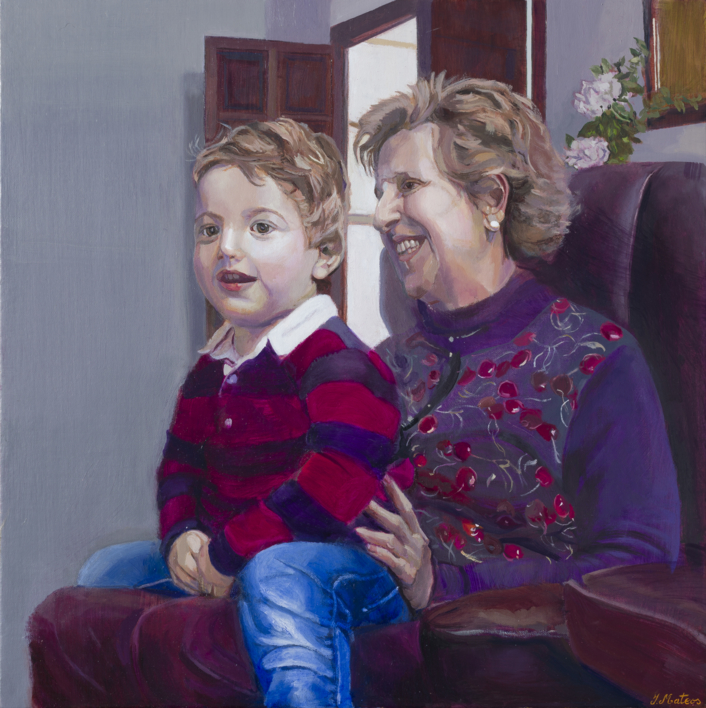 Blanco, azul y rojo sobre gris, violeta, púrpura |Pintura de Ignacio Mateos | Compra arte en Flecha.es