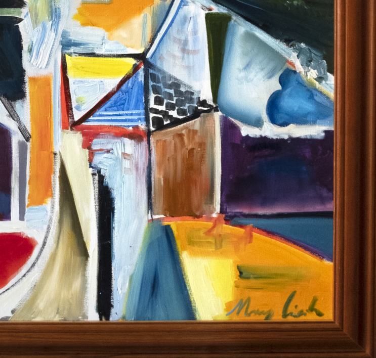 Ciudad junto al lago en las montañas - paisaje y abstraccion | Pintura de Maciej Cieśla | Compra arte en Flecha.es