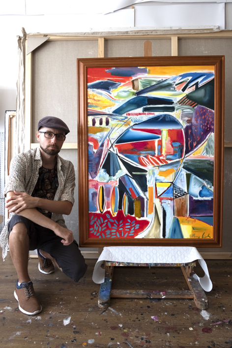 Ciudad junto al lago en las montañas - paisaje y abstraccion | Pintura de Maciej Cieśla | Compra arte en Flecha.es