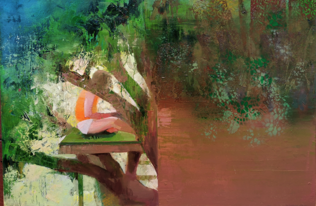 Sentada en la casa del arbol |Pintura de Carmen Montero | Compra arte en Flecha.es
