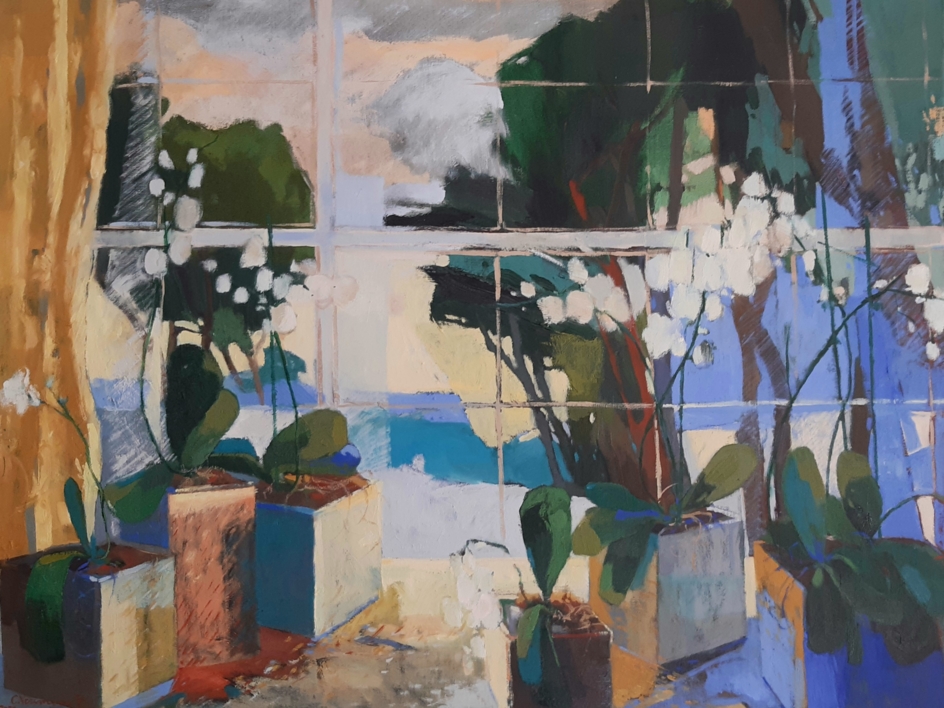 Ventanal con orquídeas |Pintura de Carolina Veramendi B | Compra arte en Flecha.es