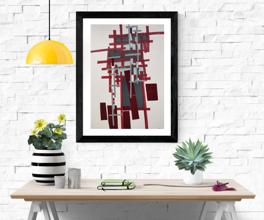 Ciudad vinotinto en caos | Collage de Fabiana Zapata | Compra arte en Flecha.es