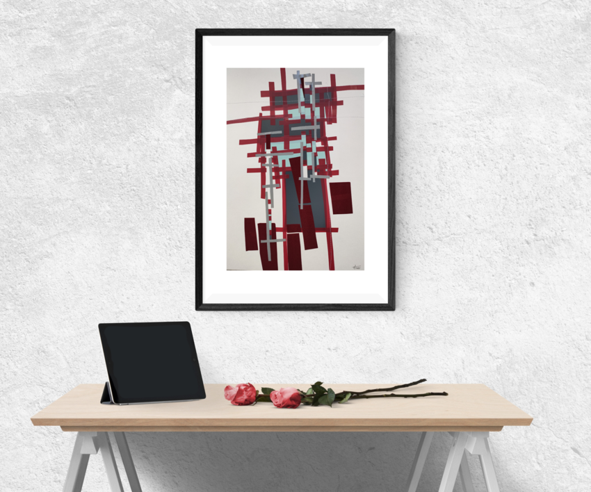 Ciudad vinotinto en caos | Collage de Fabiana Zapata | Compra arte en Flecha.es