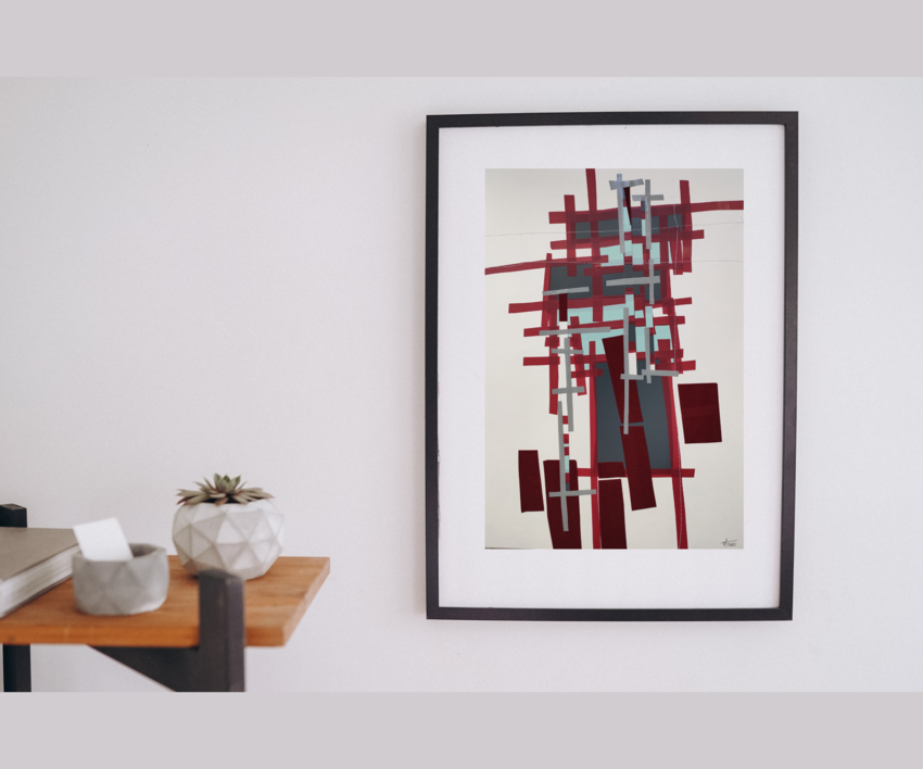 Ciudad vinotinto en caos | Collage de Fabiana Zapata | Compra arte en Flecha.es