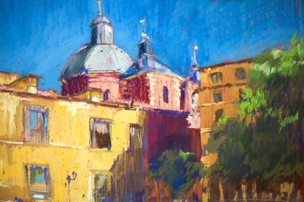 PLAZA DE LAS COMENDADORAS, MADRID. SUNNY URBAN LANDSCAPE IN MADRID. SMALL OIL PASTEL IMPRESSIONISTIC INTERIOR PAINTING | Pintura de Sasha Romm Art | Compra arte en Flecha.es