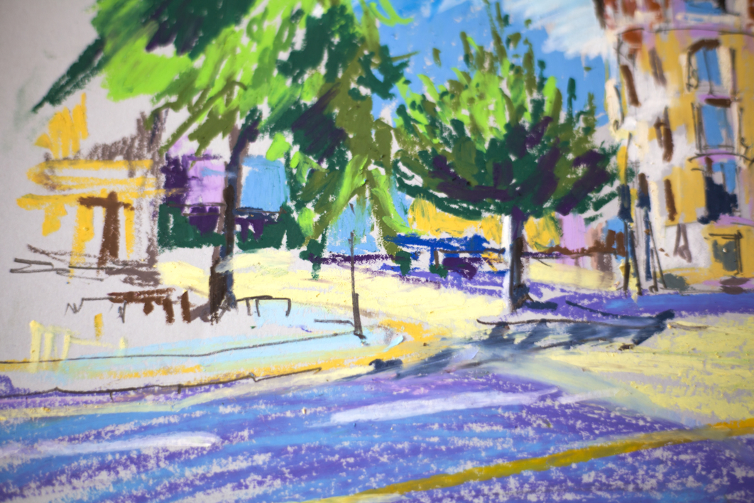 STREET VIEW OF GENEVA, SWITZERLAND. IMPRESSIONISTIC ETUDE ORIGINAL OIL PASTEL PAINTING. SMALL CITYSCAPE IMPRESSIONISM IMPRESSION DECOR TRAVEL BRIGHT | Pintura de Sasha Romm Art | Compra arte en Flecha.es