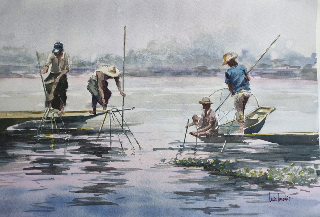 Lago Inle |Pintura de Luis Imedio | Compra arte en Flecha.es