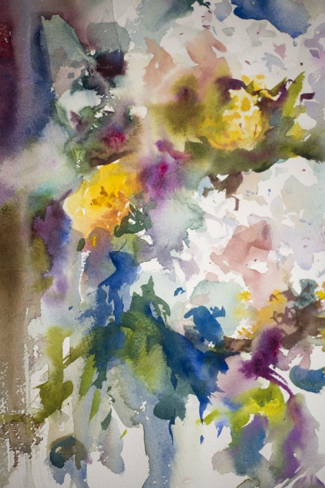 WHITE HYDRAGENIAS. ABSTRACT WATERCOLOR. SMALL ORIGINAL FLOWERS BOTANICAL IMPRESSIONISTIC DECOR DETAIL SPRING SUMMER INSPIRATION | Pintura de Sasha Romm Art | Compra arte en Flecha.es