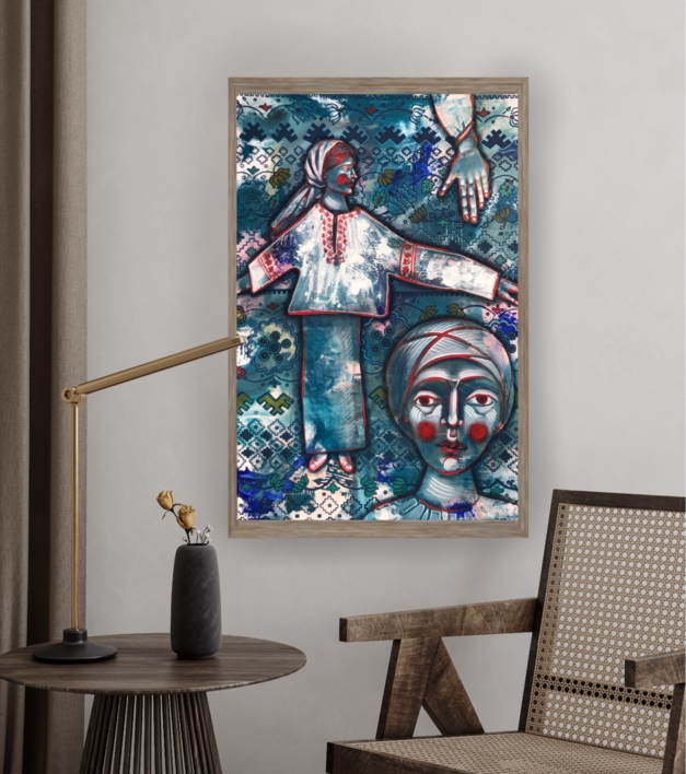 “I AM” LARGE BLUE CONTEMPORARY ACRYLIC PAINTING | Pintura de Yuliia | Compra arte en Flecha.es