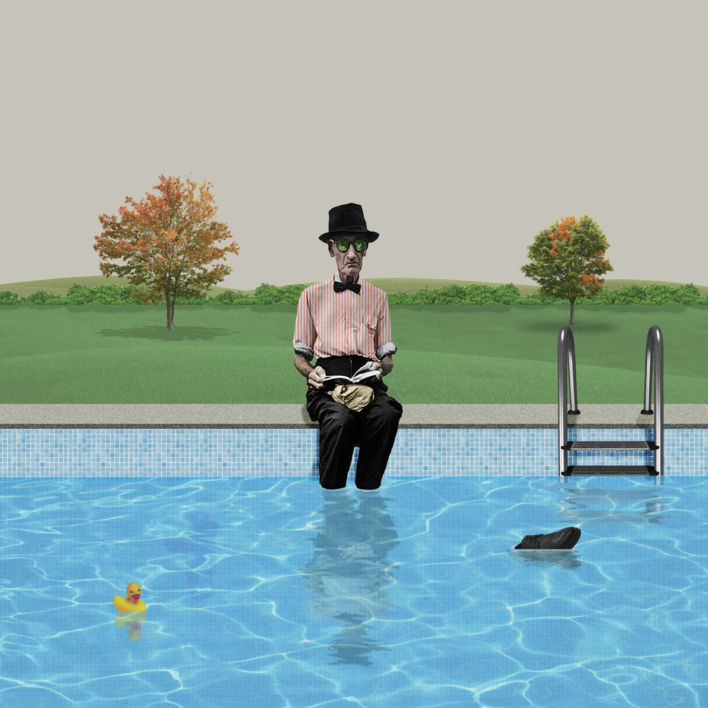 " Mañana calurosa en la piscina de Hockney " |Collage de Gabriel Aranguren | Compra arte en Flecha.es