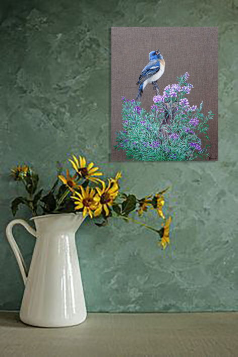 El Pajaro Azul Cantando. | Pintura de Anastasia Woron | Compra arte en Flecha.es