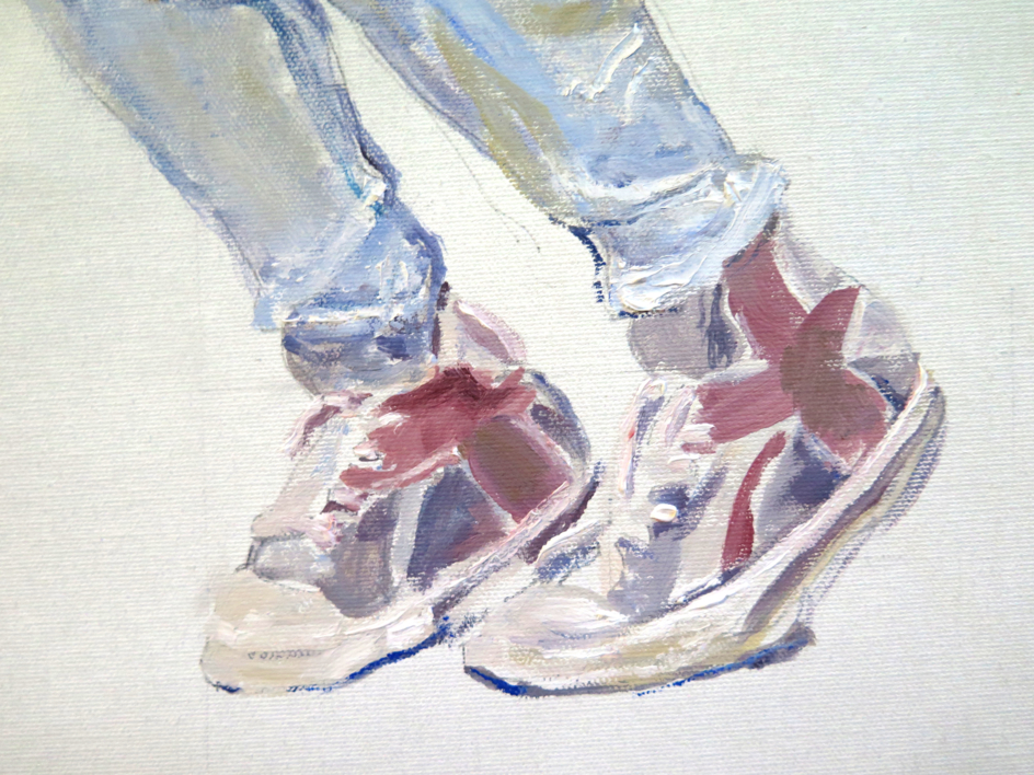 Tres niños subidos a una barandilla | Pintura de JESÚS MANUEL MORENO | Compra arte en Flecha.es