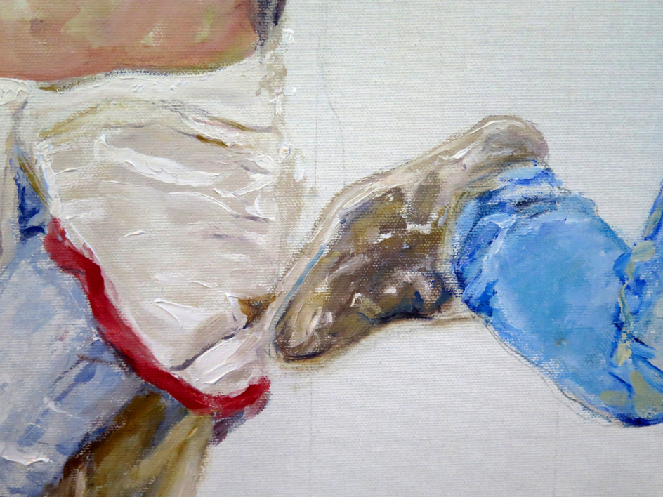 Tres niños subidos a una barandilla | Pintura de JESÚS MANUEL MORENO | Compra arte en Flecha.es