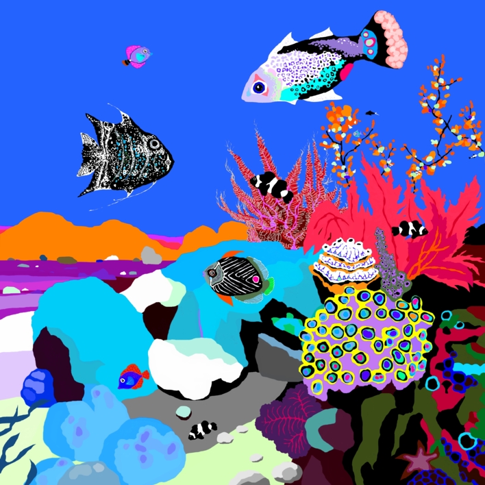 Peces de ciudad II (43x43cm) |Dibujo de ALEJOS | Compra arte en Flecha.es