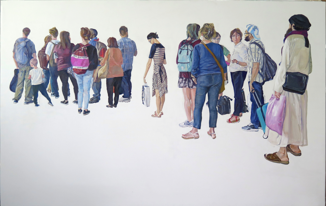 En la cola del autobús |Pintura de JESÚS MANUEL MORENO | Compra arte en Flecha.es