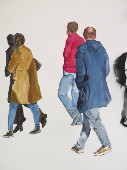 Paseantes ante un grafiti del Vendedor Playero | Pintura de JESÚS MANUEL MORENO | Compra arte en Flecha.es
