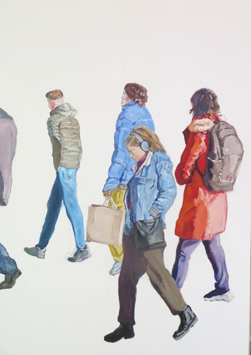 Paseantes ante un grafiti del Vendedor Playero | Pintura de JESÚS MANUEL MORENO | Compra arte en Flecha.es