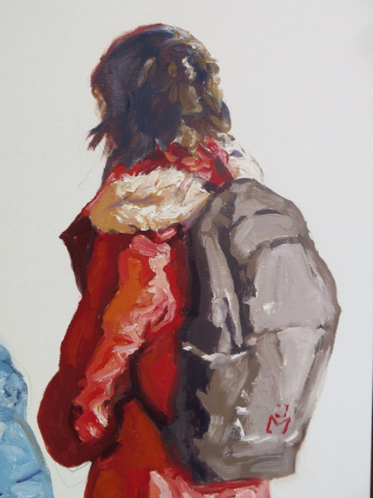 Paseantes ante un grafiti del Vendedor Playero | Pintura de JESÚS MANUEL MORENO | Compra arte en Flecha.es