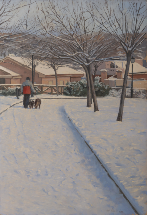 Nevada en el parque. |Pintura de Álvarez Cebrián | Compra arte en Flecha.es