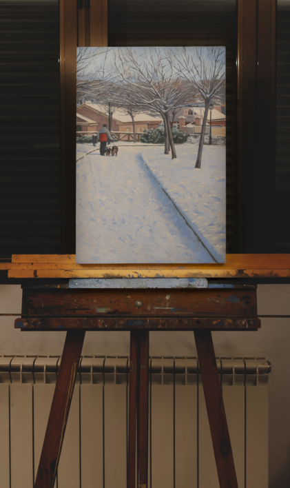 Nevada en el parque. | Pintura de Álvarez Cebrián | Compra arte en Flecha.es