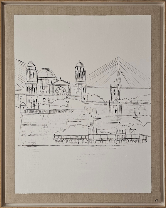 CÁDIZ ( SERIE METRÓPOLIS A TRAZOS |Pintura de EMMA RISTORI | Compra arte en Flecha.es