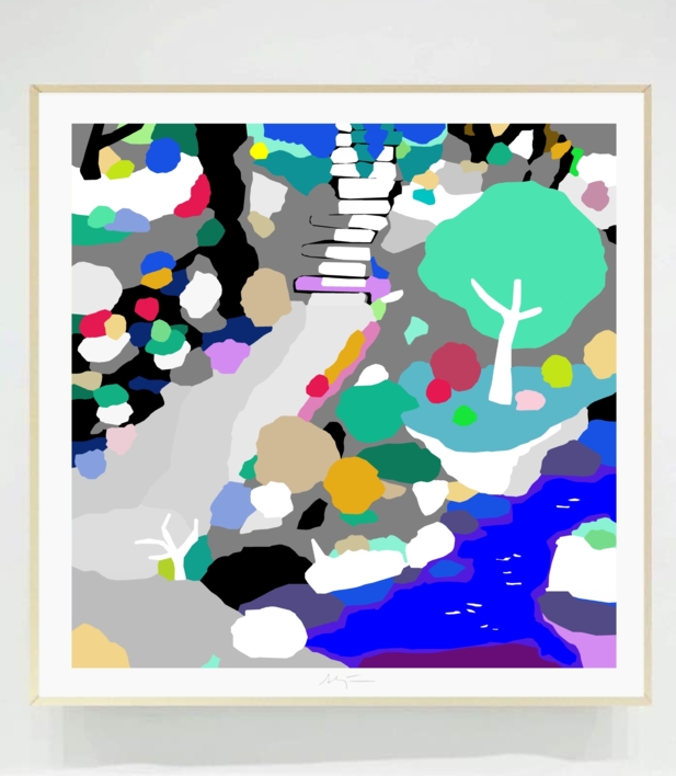 Escalera de río (81x81cm) |Dibujo de ALEJOS | Compra arte en Flecha.es