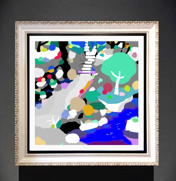 Escalera de río (81x81cm) | Dibujo de ALEJOS | Compra arte en Flecha.es