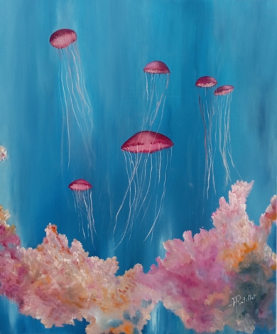 Coral y medusas|PinturadeRUTILLET Françoise| Compra arte en Flecha.es