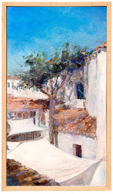 Un árbol, dos toldos y mucho cielo|PinturadeRicardo Sanchezt| Compra arte en Flecha.es
