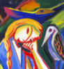 dos chicas, bosque y noche. 2019 expresionismo | Pintura de Maciej Cieśla | Compra arte en Flecha.es