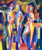 Tres chicas. Desnudo en el jardin | Pintura de Maciej Cieśla | Compra arte en Flecha.es
