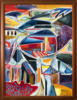 Ciudad junto al lago en las montañas - paisaje y abstraccion | Pintura de Maciej Cieśla | Compra arte en Flecha.es