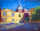 PLAZA DE LAS COMENDADORAS, MADRID. SUNNY URBAN LANDSCAPE IN MADRID. SMALL OIL PASTEL IMPRESSIONISTIC INTERIOR PAINTING | Pintura de Sasha Romm Art | Compra arte en Flecha.es