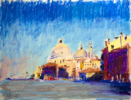 VENICE IN A MORNING LIGHT. DREAMS ABOUT ITALY SERIES. OIL PASTEL PAINTING. ORIGINAL VENICE ITALY OLD TOWN TOWER URBAN STREET LANDSCAPE INTERIOR DECOR SMALL CANAL BLUE SEA | Pintura de Sasha Romm Art | Compra arte en Flecha.es