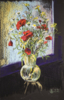 SUMMER BOUQUET WITH POPPIES AND CAMOMILES. CONTRAST INTERIOR STILL LIFE WITH FLOWERS ON BLACK BACKGROUND | Pintura de Sasha Romm Art | Compra arte en Flecha.es