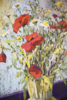 SUMMER BOUQUET WITH POPPIES AND CAMOMILES. CONTRAST INTERIOR STILL LIFE WITH FLOWERS ON BLACK BACKGROUND | Pintura de Sasha Romm Art | Compra arte en Flecha.es