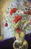 SUMMER BOUQUET WITH POPPIES AND CAMOMILES. CONTRAST INTERIOR STILL LIFE WITH FLOWERS ON BLACK BACKGROUND | Pintura de Sasha Romm Art | Compra arte en Flecha.es