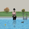 " Mañana calurosa en la piscina de Hockney " | Collage de Gabriel Aranguren | Compra arte en Flecha.es