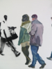 Paseantes ante un grafiti del Vendedor Playero | Pintura de JESÚS MANUEL MORENO | Compra arte en Flecha.es