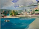 Muchas nubes ,una piscina y un flotador | Pintura de Ana Alcaraz | Compra arte en Flecha.es